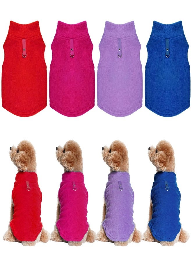 آربينشيا طقم ملابس للكلاب من 4 قطع باللون الأحمر الوردي مع حلقة ربط، سترة من الصوف الناعم، سترة دافئة للكلاب، ملابس شتوية للكلاب الصغيرة والقطط (أحمر وردي + أحمر + أزرق + بنفسجي، متوسط) - Image 2